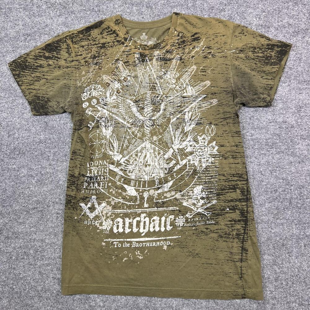 Archaic Shirt Mens Medium Green Studded Skull Graphic Tee Gothic Eagle Print